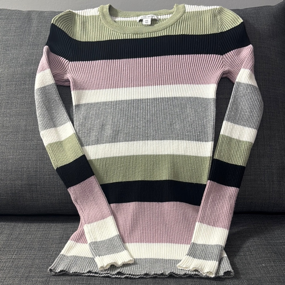 Nine West Purple and Green Crew Neck Sweater